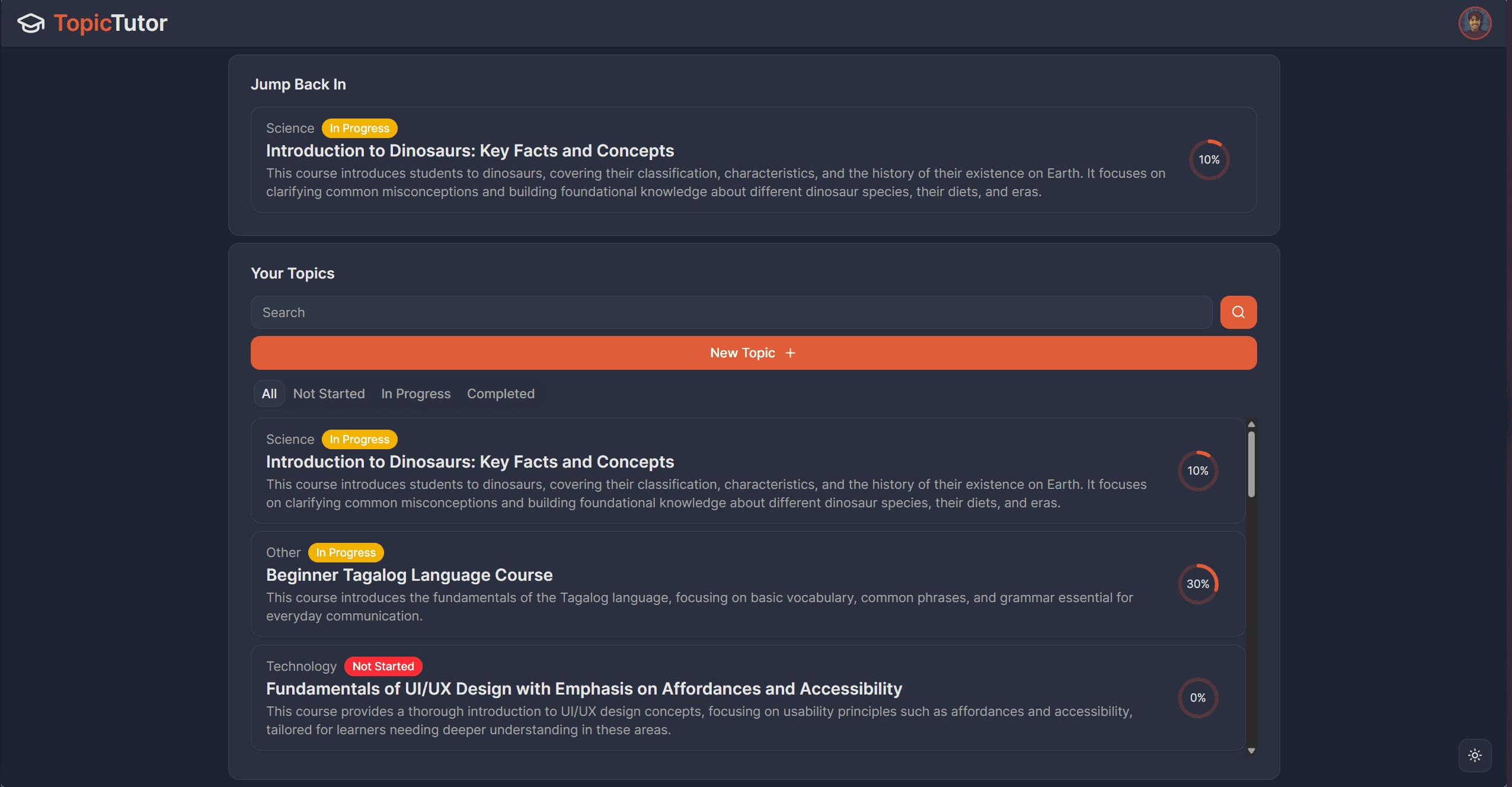Demo screenshot of Dashboard